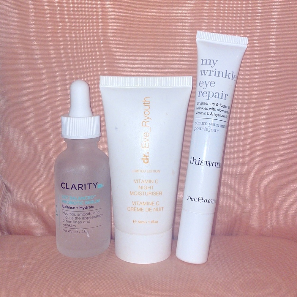 Clarity Rx Probiotic Serum, dr. Eve_Ryouth Vitamin C, my wrinkles eye repair